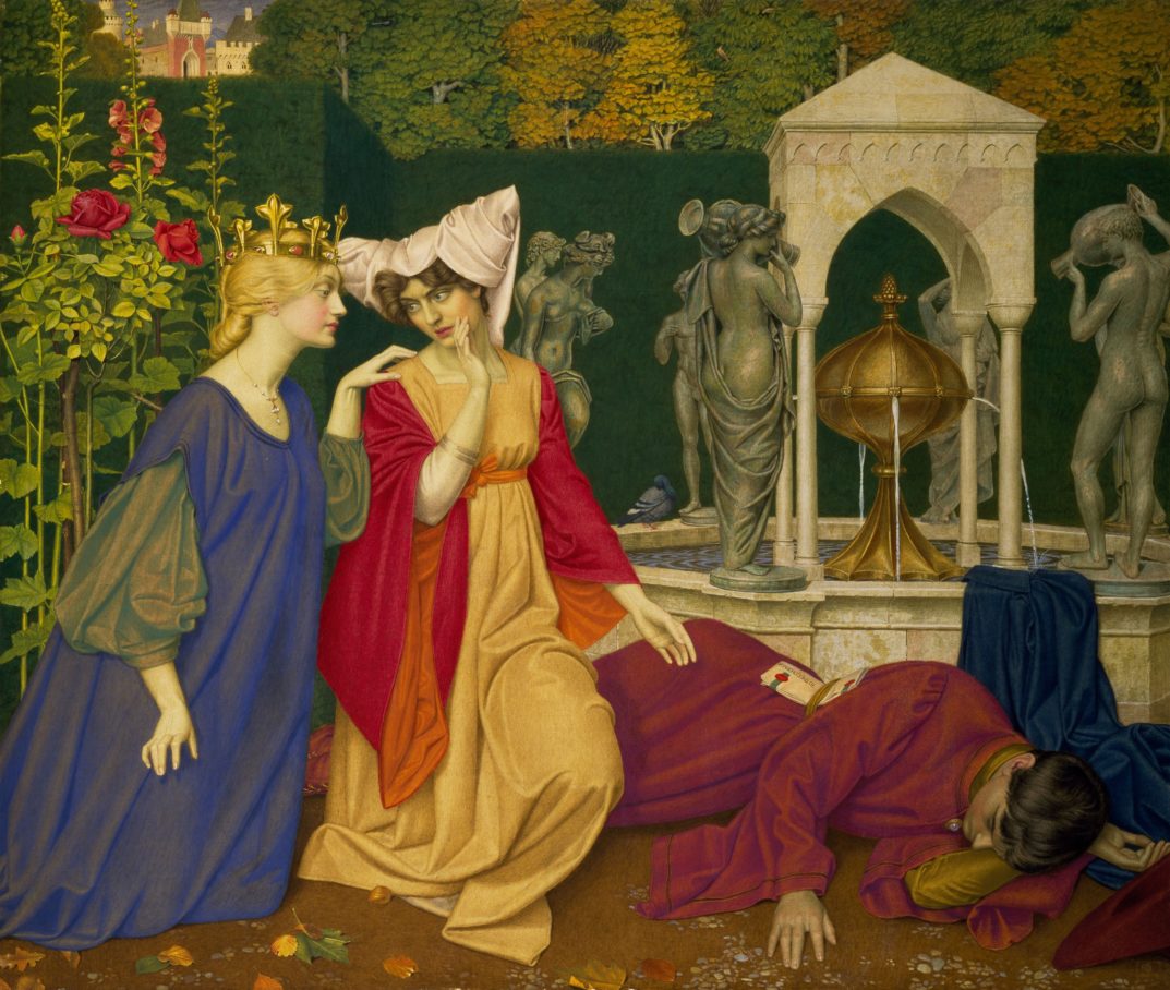 Changing the Letter, 1908, by Joseph Edward Southall. The subject is taken from the poem 'The Man Born to be King' from William Morris's 'The Earthly Paradise'. The sealed letter is addressed 'To The Governor'